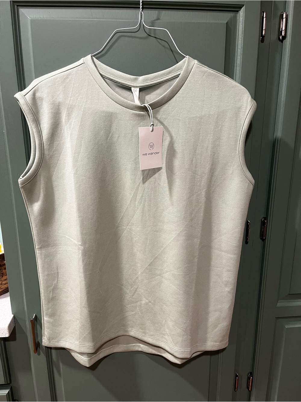 We Wander Sleeveless Muscle Tee in Sage